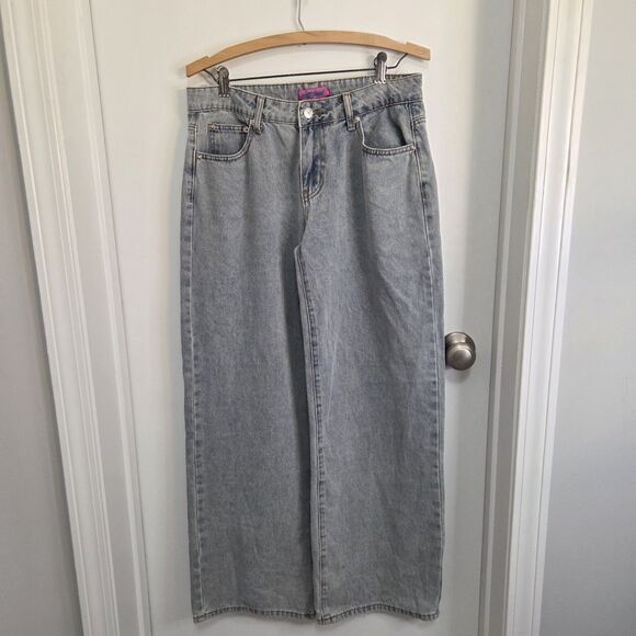 Edikted Bow Pocket Wide Leg Relaxed Jean Sz Med Light Wash Baggy Coquette - Picture 5 of 15